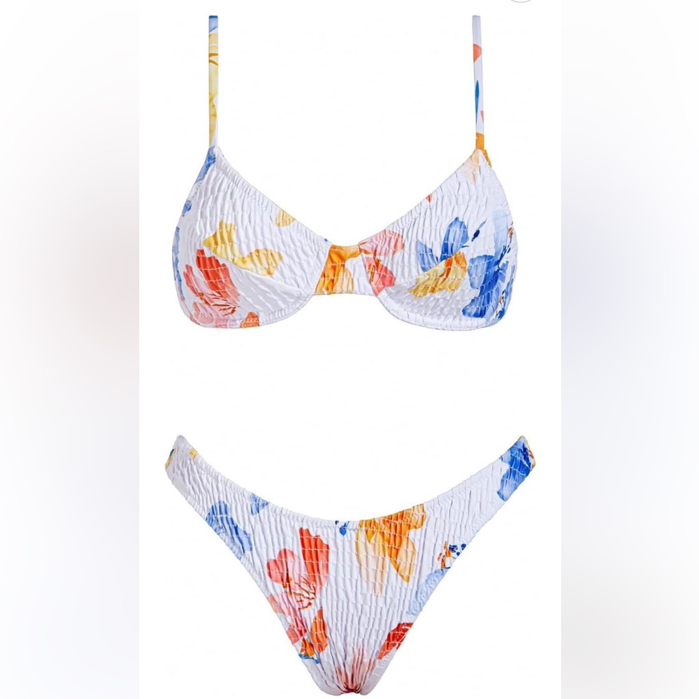 NEW VOLAFA Textured Triangle Bikini Set Floral Ruched Push-Up M